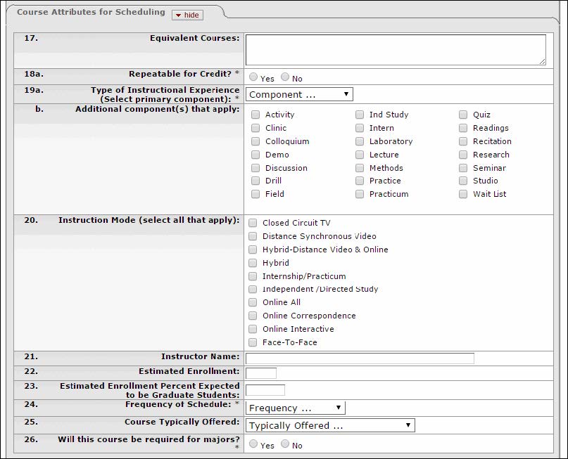 Course Attributes for Scheduling